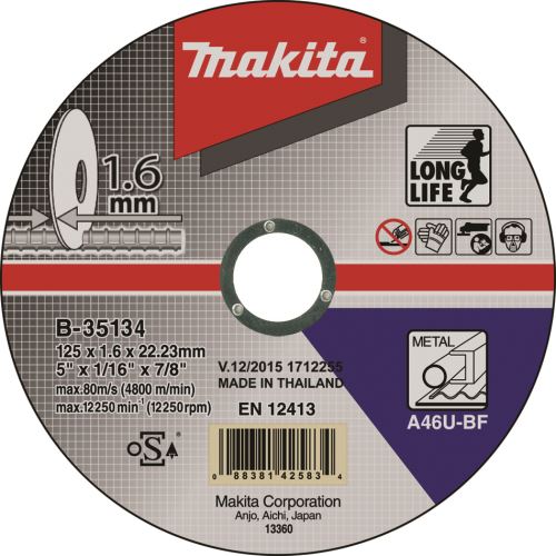 Řezný kotouč Makita B-35134, 125x1,6mm, ocel, litina
